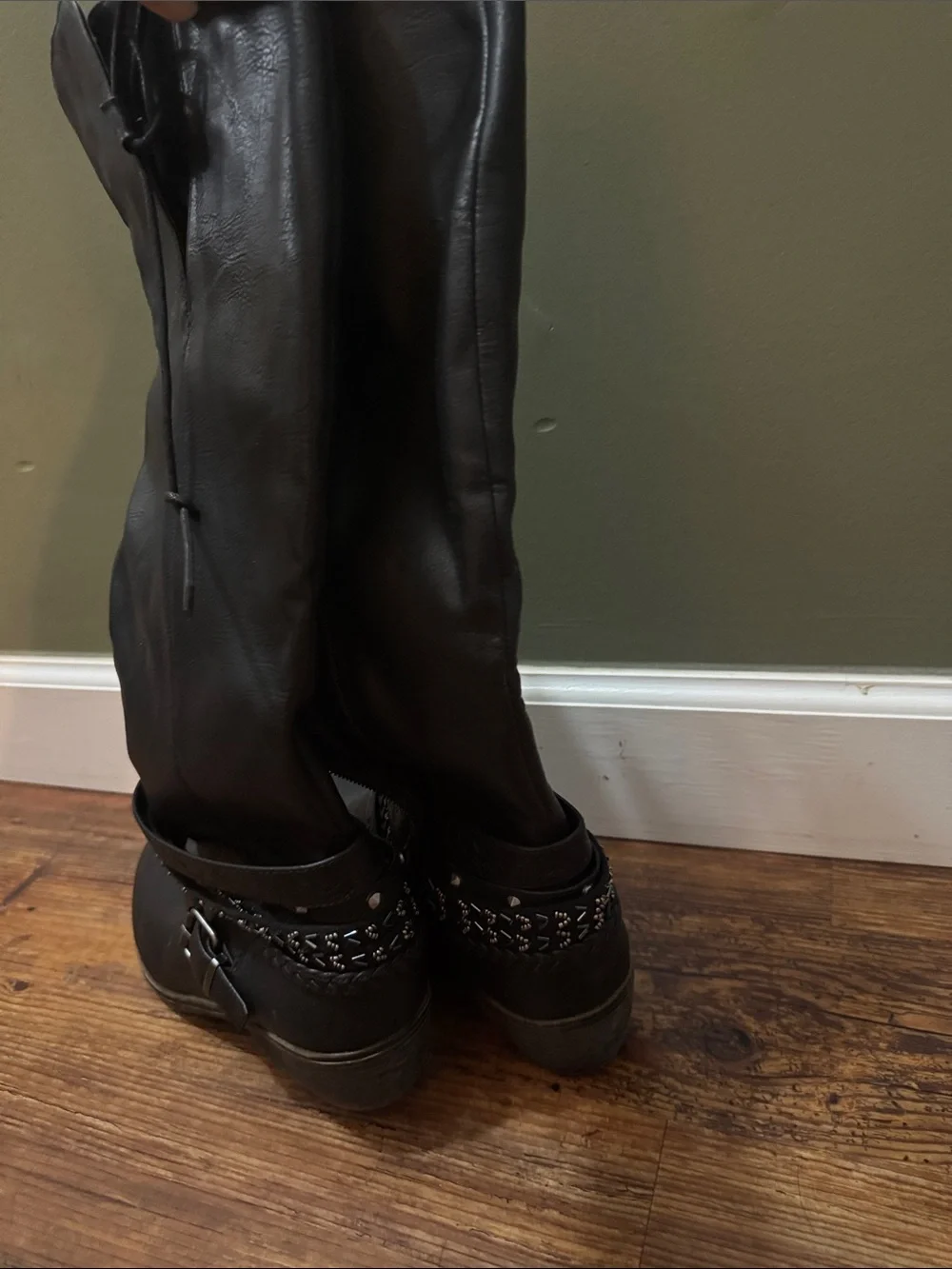 SO Black Over-the-Knee Boots with Buckle & Braided Strap